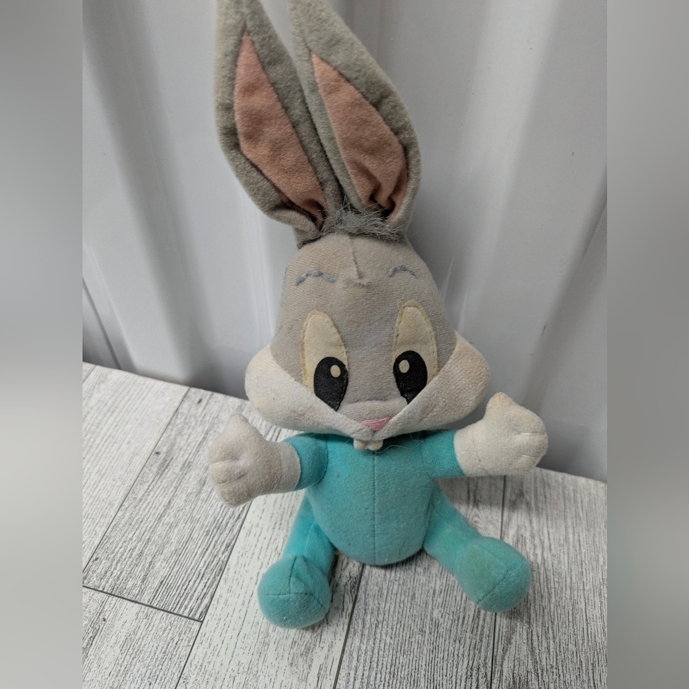 baby Tunes Gray and Blue Plush Bunny Toy - Picture 2 of 4